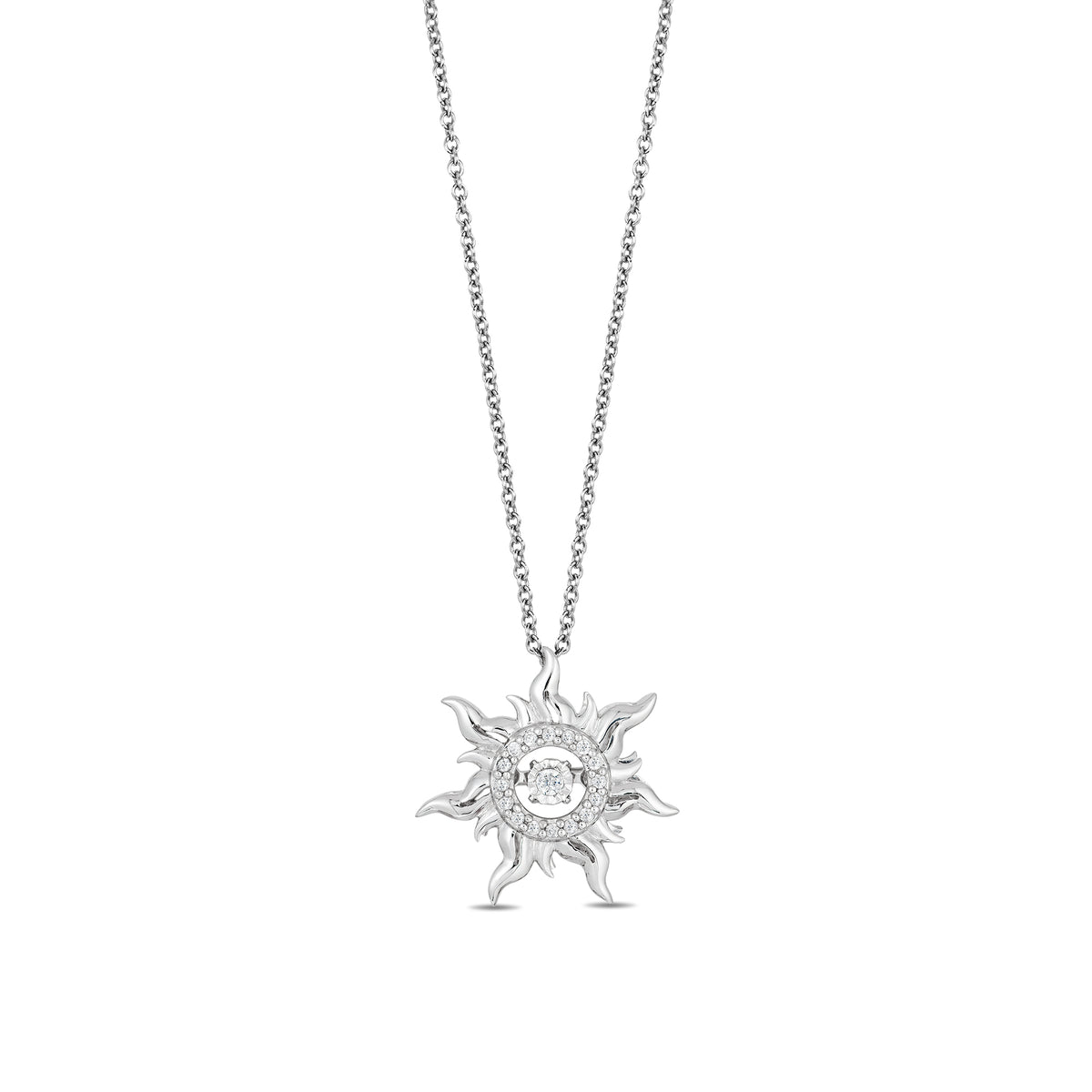 Enchanted Disney Fine Jewelry Sterling Silver with 0.05 CTTW Dancing Diamond Rapunzel Pendant Necklace