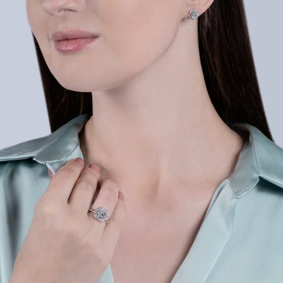 Enchanted Disney Fine Jewelry Sterling Silver with CTTW Diamonds  Cinderella 70th Anniversary Gardenia Flower Ring