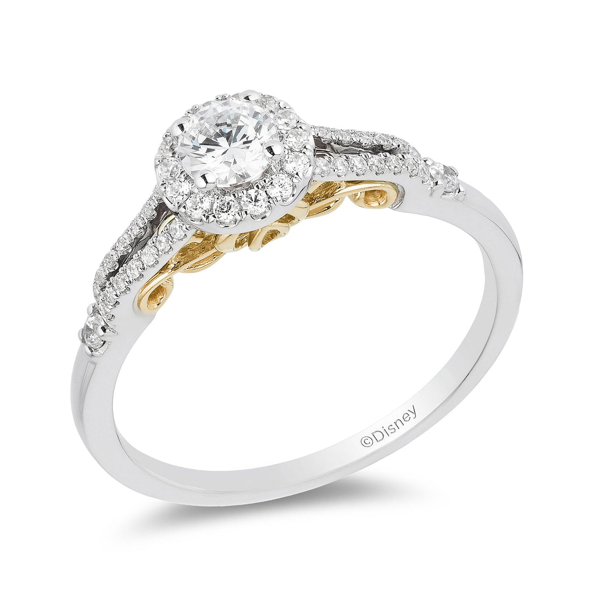 Enchanted Disney Fine Jewelry 14K White Gold and Yellow Gold With 0.50 CTTW Diamond Cinderella Engagement Ring