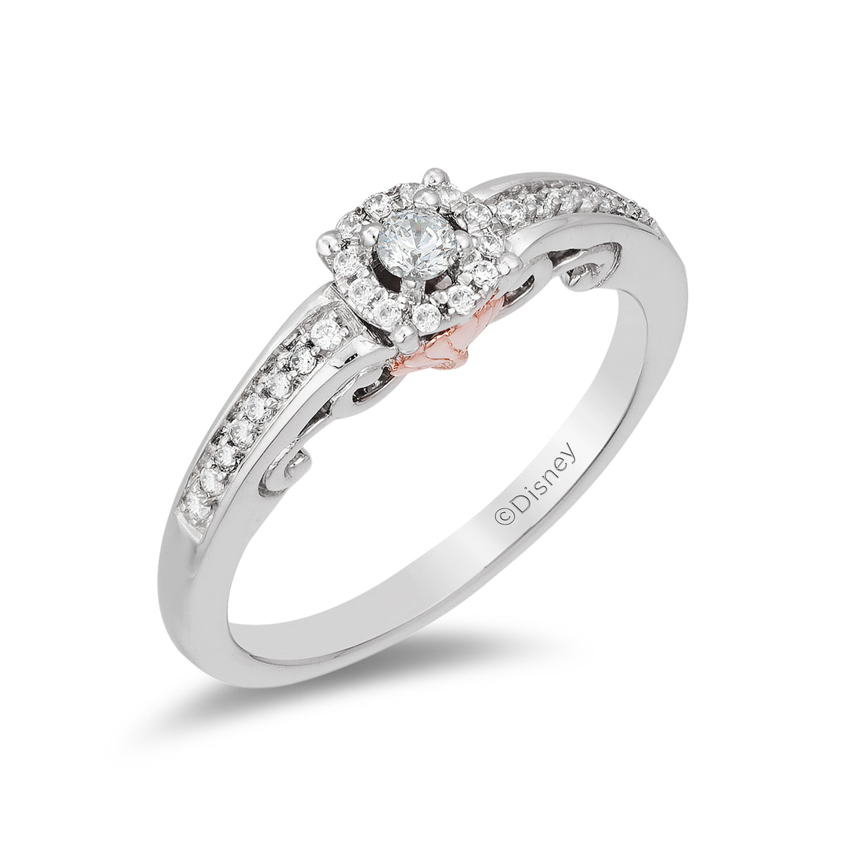 Enchanted Disney Fine Jewelry 14K White Gold and Rose Gold with 0.20 CTTW Ariel Shell Promise Ring