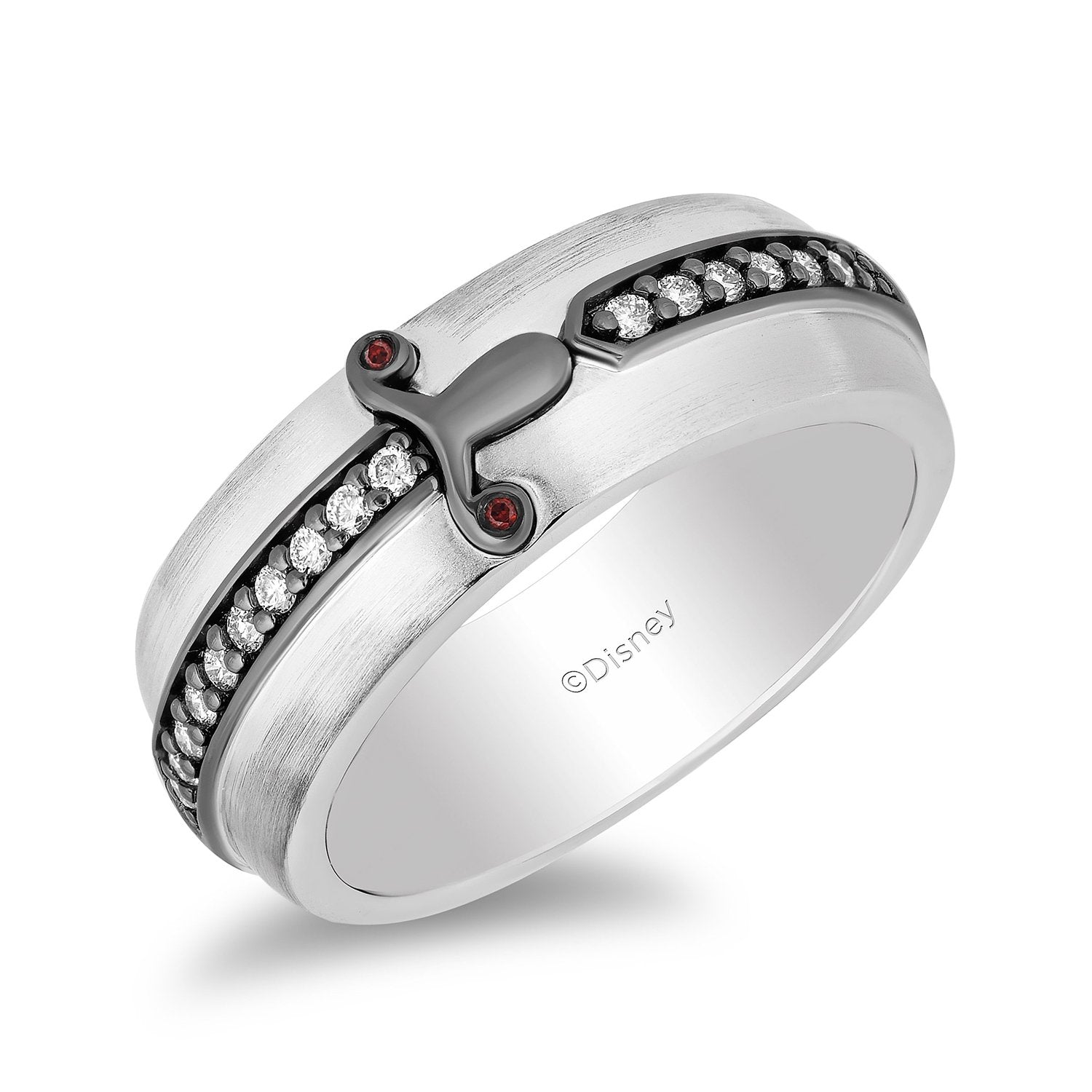 Enchanted Disney Fine Jewelry Black Rhodium Over Sterling Silver with 0.20 CTTW and Garnet Aurora s Prince Ring