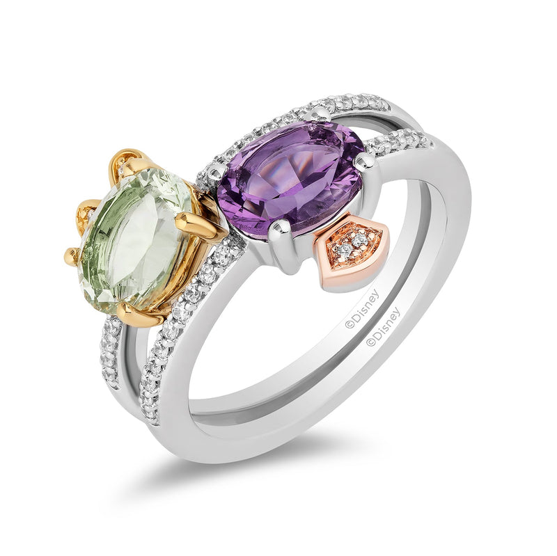 enchanted_disney-cinderella_fine_jewelry_sterling_silver_and_9k_yellow_and_rose_gold_0_16_cttw_diamond_with_green_and_purple_amethyst_stepsisters_stackable_ring_0.16CTTW_1