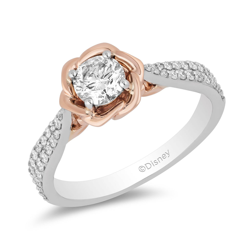 Disney Belle Inspired Diamond Engagement Ring 14K White Rose
