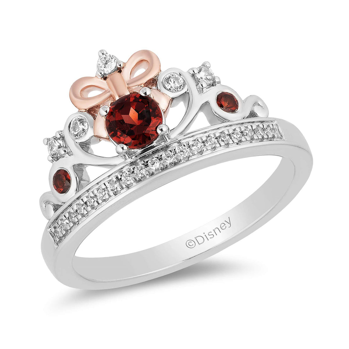 Enchanted Disney Fine Jewelry 14K Rose Gold Over Sterling Silver CTTW  Diamond and Red Garnet Snow White Tiara Ring
