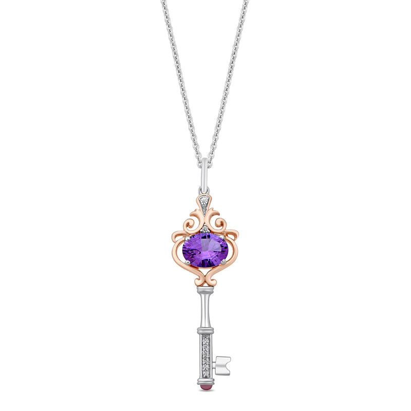 enchanted_disney-cinderella_fine_jewelry_sterling_silver_and_9k_rose_gold_0_05_cttw_diamond_with_amethyst_and_pink_tourmaline_stepsisters_key_pendant_necklace_0.05CTTW_1