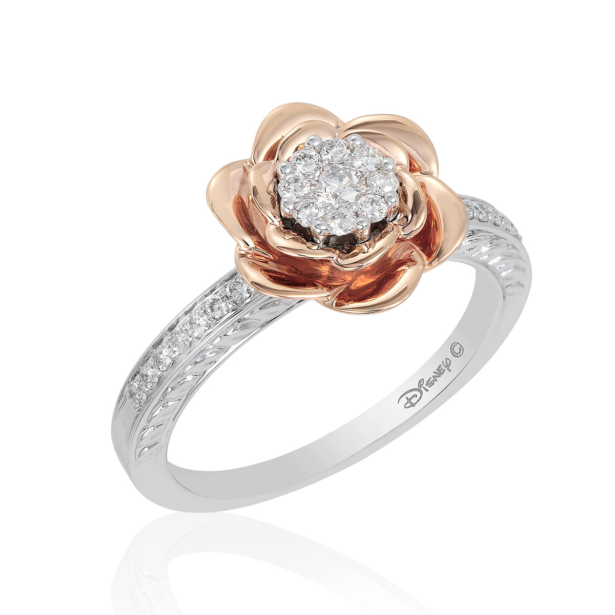 Enchanted Disney Fine Jewelry 14K Rose Gold Over Sterling Silver CTTW  Belle Rose Composite Ring