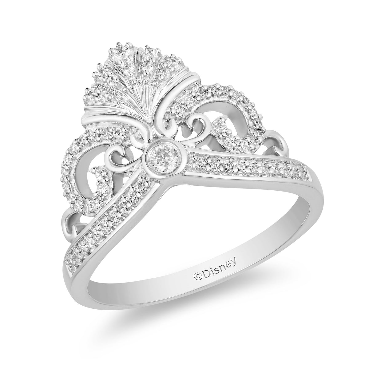 Enchanted Disney Fine Jewelry Sterling Silver CTTW Ariel Shell Tiara Ring